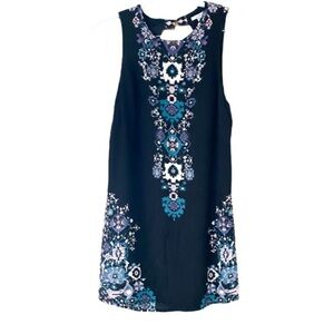 Ecote rayon floral border print open back dress s